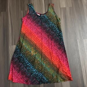 Jostar Travel Knit Dress Multicolor Art To Wear Sz M/L Sleeveless Scoop Neck